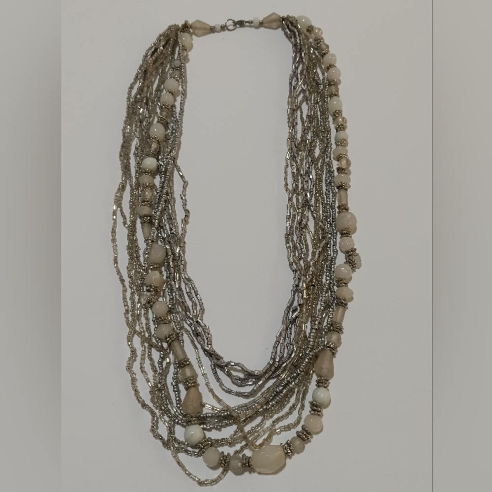 Necklace multi strand beads neutral